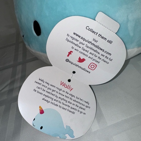 Squishmallows Wally Blue Narwhal 12” Plush Kellytoy 2019 NWT - Picture 6 of 6
